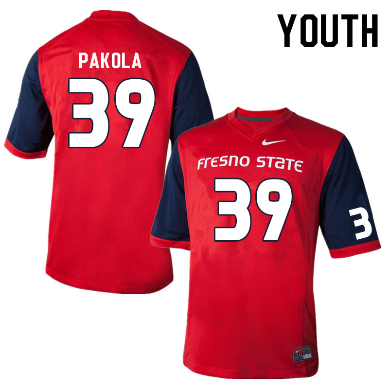 Youth #39 Joshua Pakola Fresno State Bulldogs College Football Jerseys Sale-Red - Click Image to Close